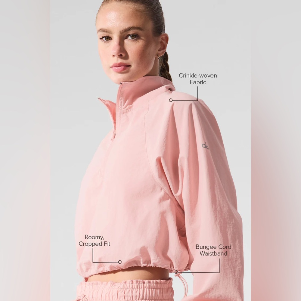 Alo Pink Quartz Cropped 1/4 Zip Alumni Pullover - Picture 2 of 5